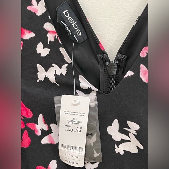 NWT Bebe Butterfly Peplum Sleeveless Dress Size xs - Picture 3 of 6